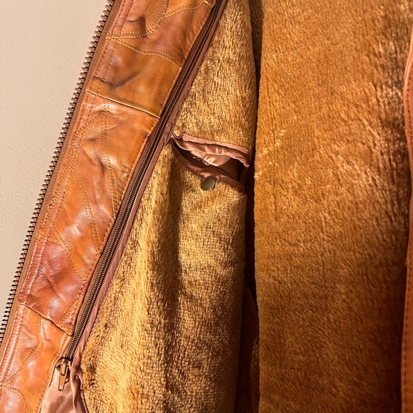 Men's Vintage Leather Bomber Jacket - Rich Brown Patch Work - Picture 6 of 7